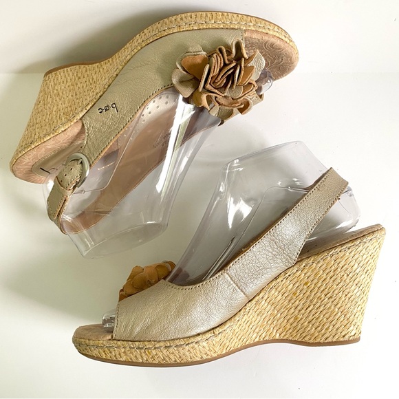 Born BOC Metallic Floral Leather Slingback Woven Wedge Sandals Peep Toe Size 9 - Picture 9 of 9